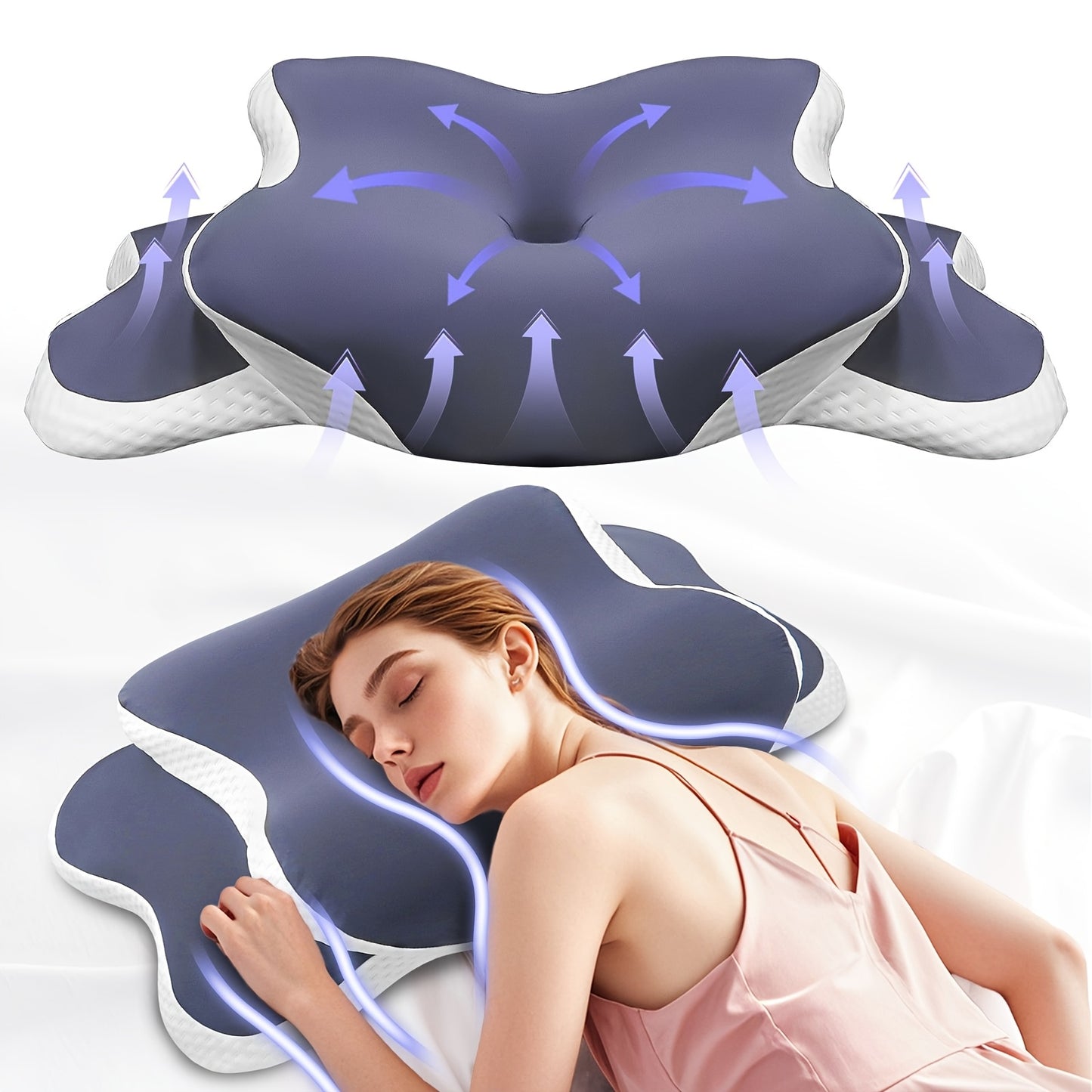 Ergonomisches Schmetterlingskissen – atmungsaktives Netzgewebe für Seiten-, Rücken- und Bauchschläfer, Nackenstütze