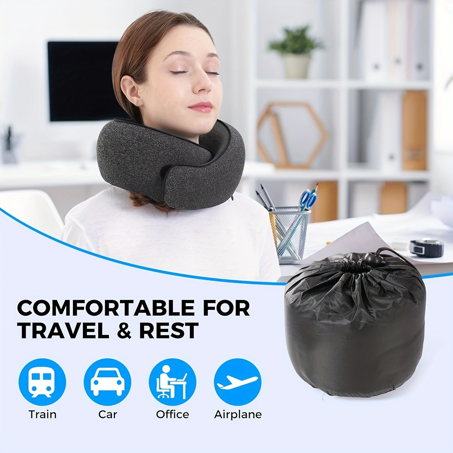 Komfortables Nackenkissen für die Reise | Ergonomisches Design für Flugzeuge – Atmungsaktiver Memory-Schaum mit waschbarem Bezug, Perfekt für Nickerchen im Büro und Auto, Grau