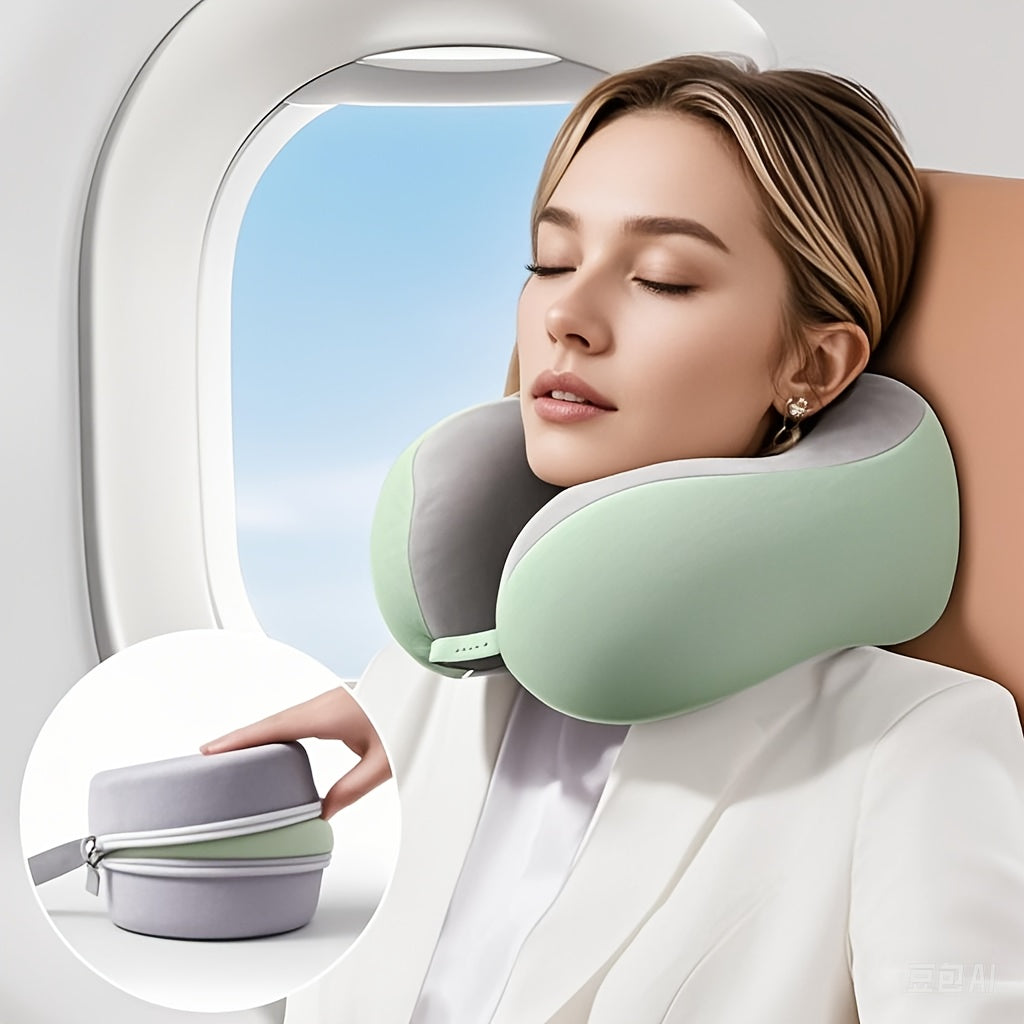 Ergonomisches U-förmiges Nackenkissen mit Aufbewahrungstasche – Ideal für Reisen, Nickerchen und Komfort im Büro, Unterstützung bei langsamer Rückfederung, Bezug maschinenwaschbar
