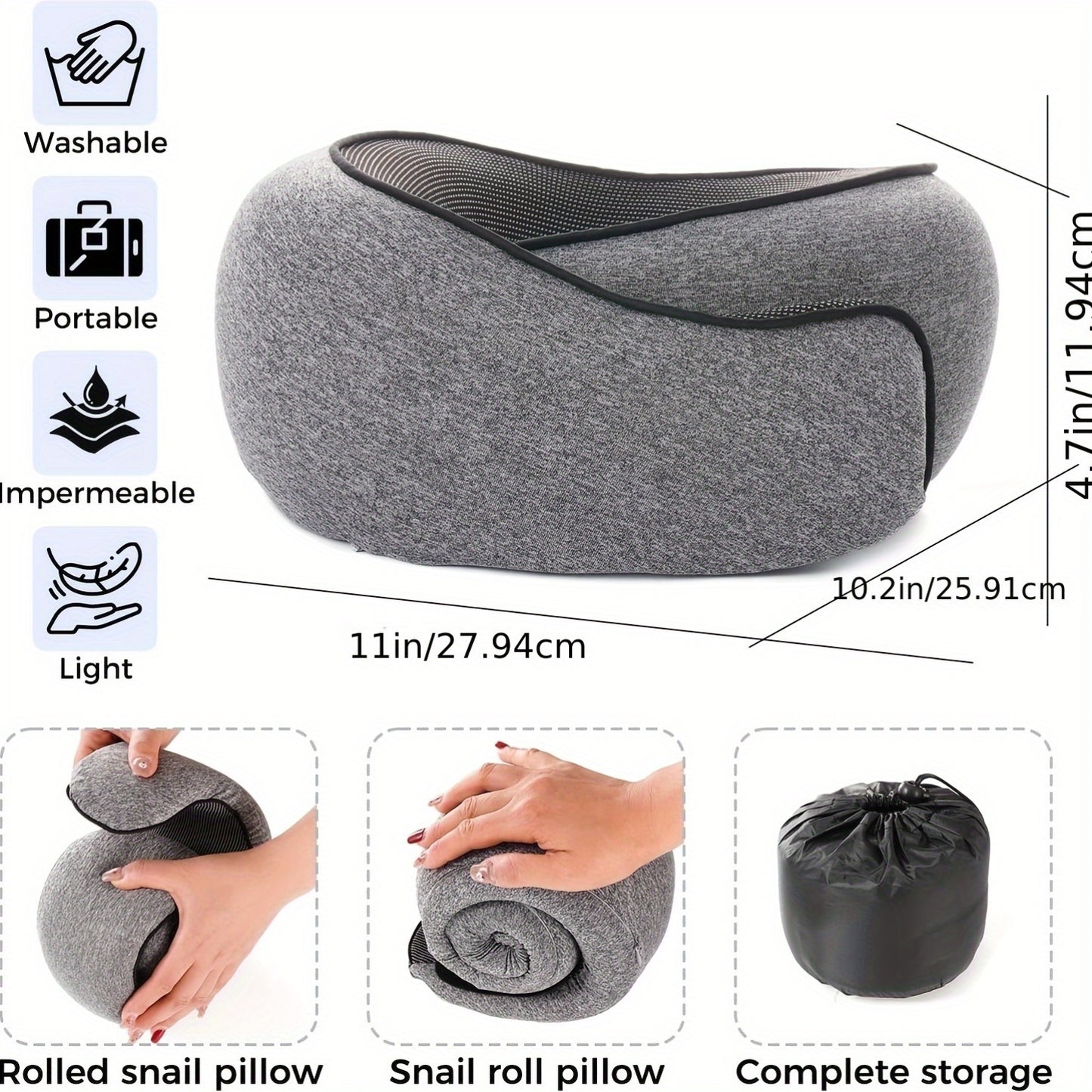 Komfortables Nackenkissen für die Reise | Ergonomisches Design für Flugzeuge – Atmungsaktiver Memory-Schaum mit waschbarem Bezug, Perfekt für Nickerchen im Büro und Auto, Grau