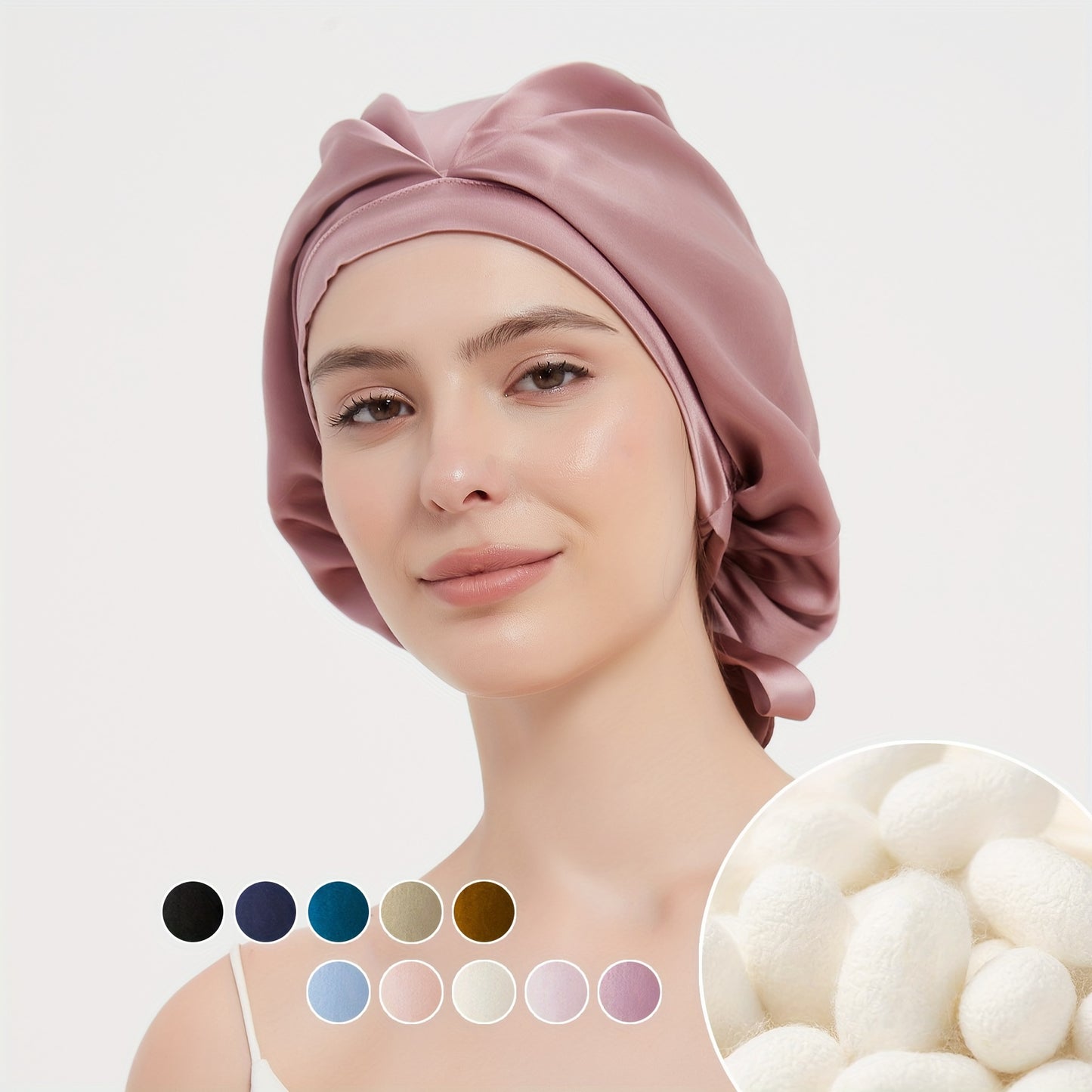 Rachael Silk Schlafhaube aus 100 % SEDA-Maulbeerseide – verstellbare Fliege, weich und atmungsaktiv, perfekt für langes und lockiges Haar