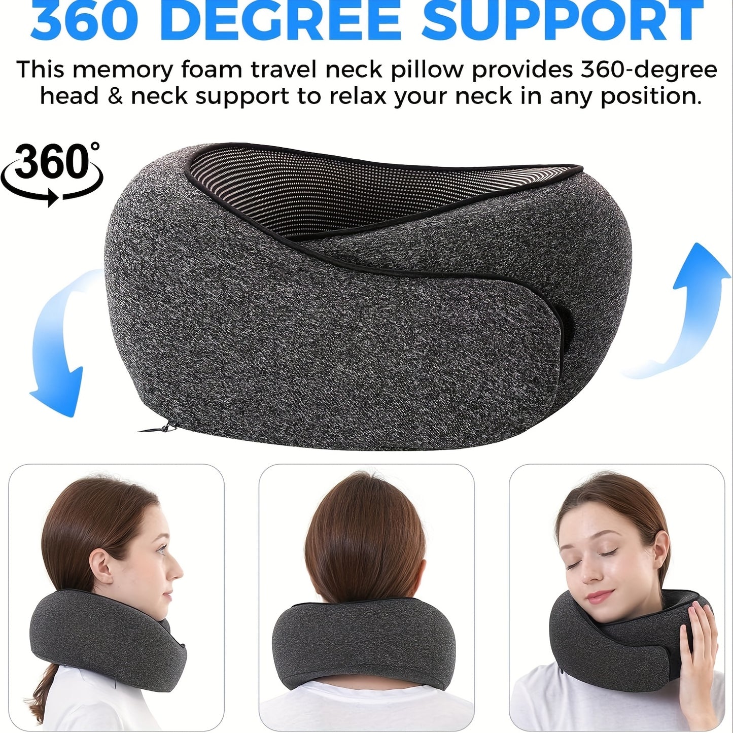 Komfortables Nackenkissen für die Reise | Ergonomisches Design für Flugzeuge – Atmungsaktiver Memory-Schaum mit waschbarem Bezug, Perfekt für Nickerchen im Büro und Auto, Grau