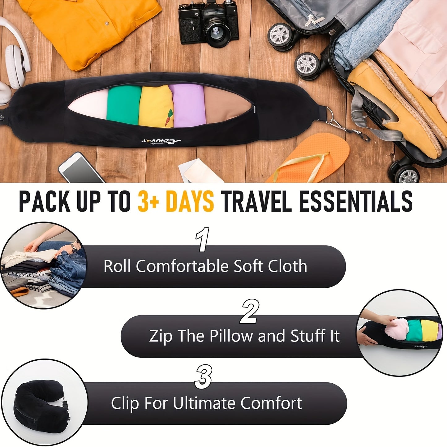 TravelMate™ — The Only Pillow That Packs Clothes Too