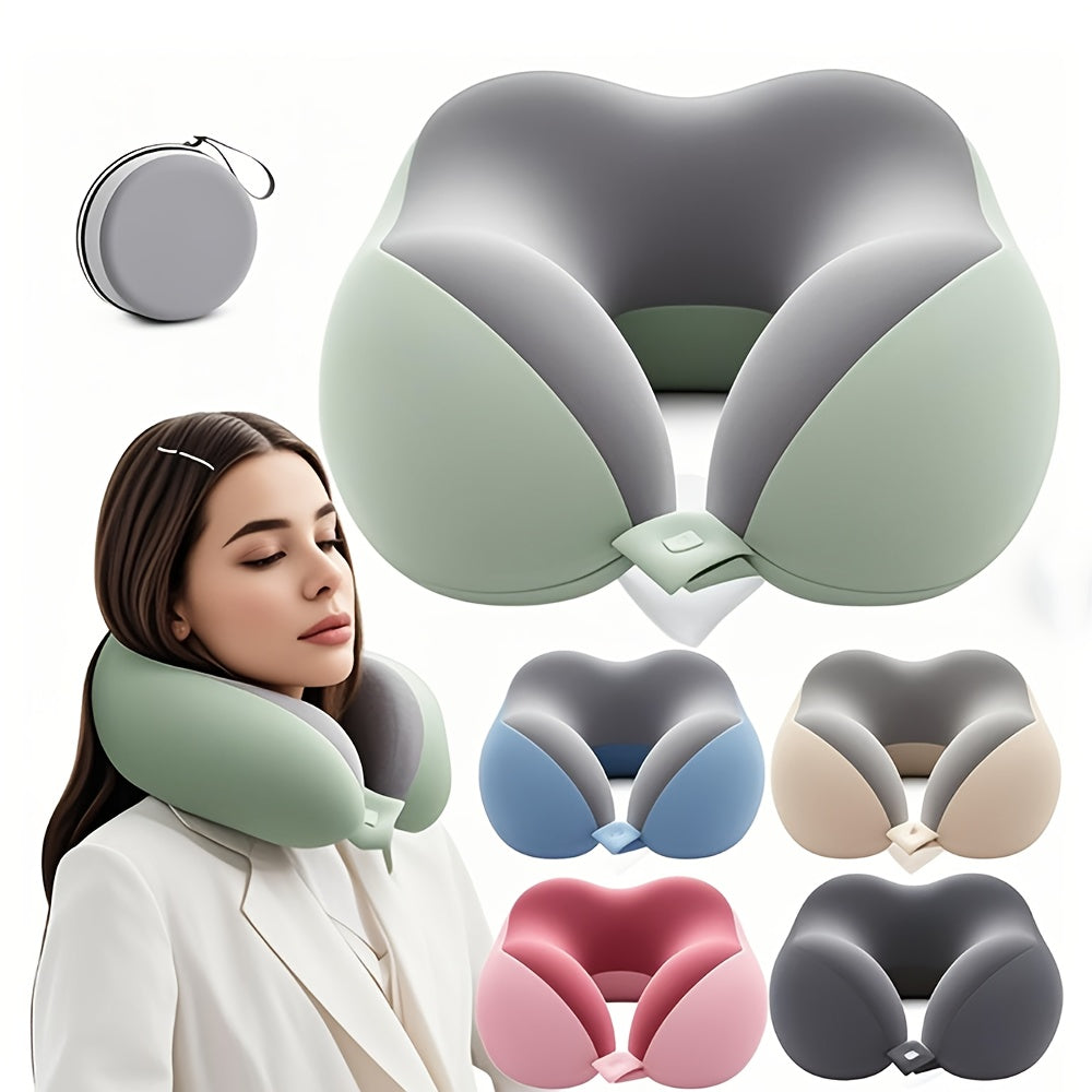 Ergonomisches U-förmiges Nackenkissen mit Aufbewahrungstasche – Ideal für Reisen, Nickerchen und Komfort im Büro, Unterstützung bei langsamer Rückfederung, Bezug maschinenwaschbar