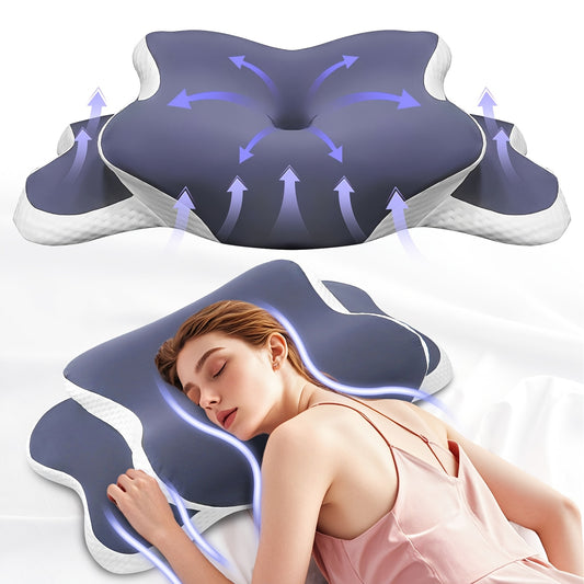 Ergonomic Butterfly Pillow - Breathable Mesh Fabric for Side, Back & Stomach Sleepers, Neck Support
