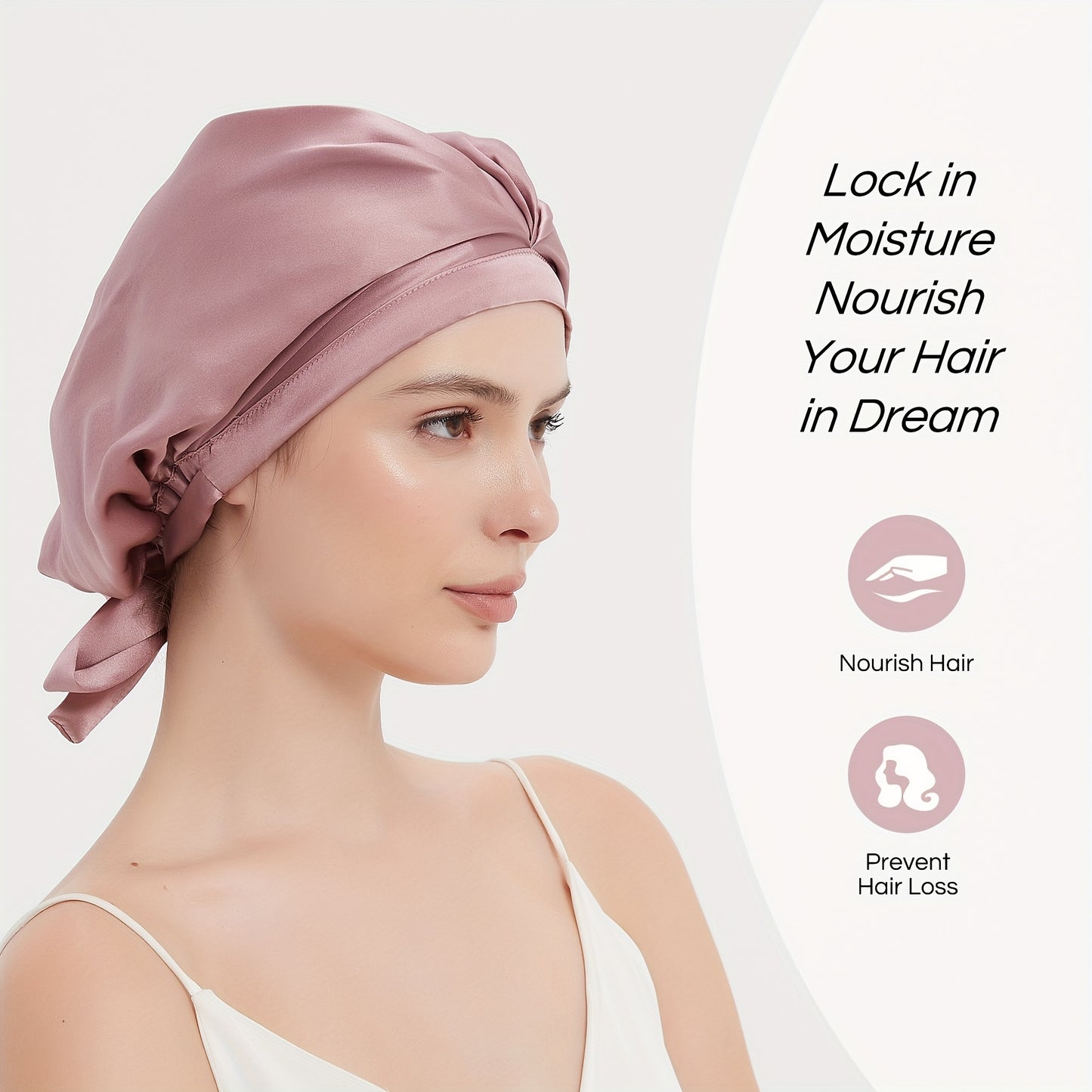 Rachael Silk Schlafhaube aus 100 % SEDA-Maulbeerseide – verstellbare Fliege, weich und atmungsaktiv, perfekt für langes und lockiges Haar 