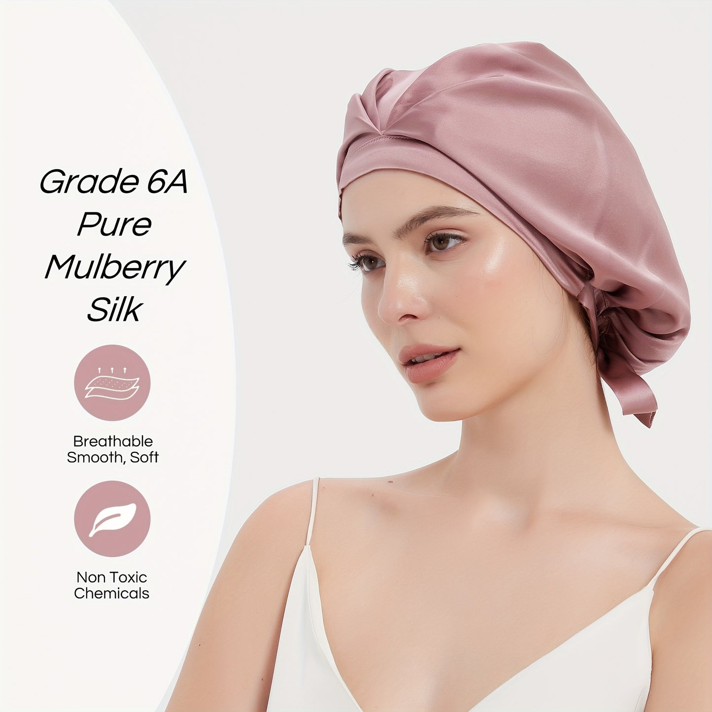 Rachael Silk Schlafhaube aus 100 % SEDA-Maulbeerseide – verstellbare Fliege, weich und atmungsaktiv, perfekt für langes und lockiges Haar 