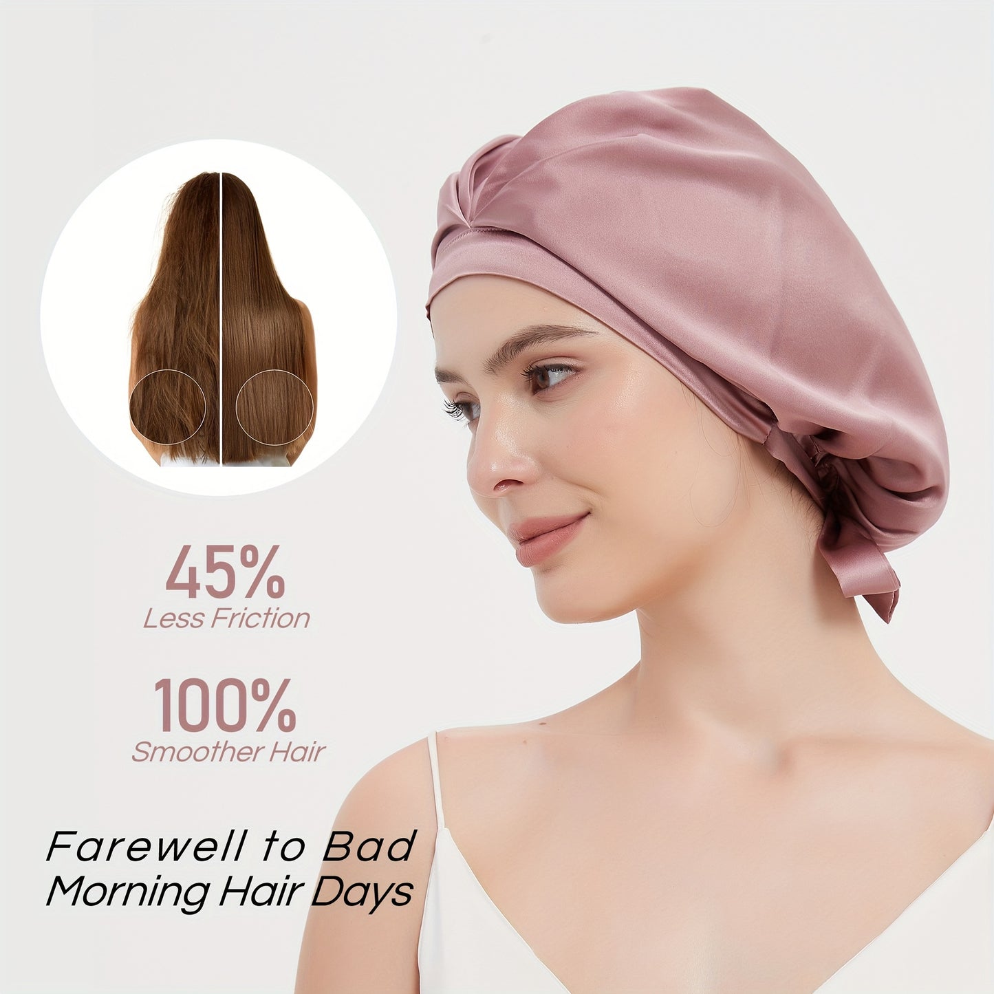Rachael Silk Schlafhaube aus 100 % SEDA-Maulbeerseide – verstellbare Fliege, weich und atmungsaktiv, perfekt für langes und lockiges Haar 